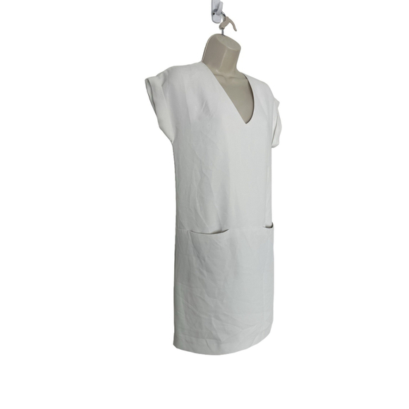 Vince Cap Sleeve Popover Shift Dress XS White Pockets V-Neck Lined Office Career - Picture 6 of 13